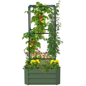 Outsunny Raised Garden Bed, 24" x 24" x 11.75" Galvanized Planter Box w/ Tomato Cage, Open Bottom for Climbing Vines - 1 of 4