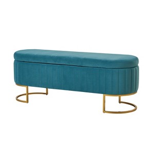 Nuria 49" Wide Modern Upholstered Flip Top Storage Bench with Golden Metal C-shaped Sled Legs for Living Room | ARTFUL LIVING DESIGN - 1 of 4