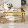 Vynxaria Modern Luxurious Square Glass Coffee Table - 33.5", Gold Finish, Geometric Metal Frame, Tempered Glass + Clear Lower Shelf - 3 of 4