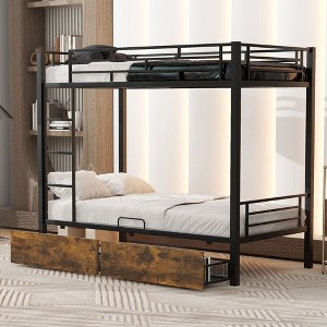 NicBex Twin Over Full Bunk Bed with Guardrail and 2 Drawers,Loft Bed with Ladder and Converts to 2 Beds,Noise Reduced Bunk Beds for Bedroo - 1 of 4