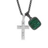 Steeltime Men's two tone black ip and stainless steel spinning Lords prayer cross and square dog tag pendant. Color Options: Red, Blue, Green, Brown - 2 of 4
