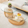 Oval Coffee Table with Double Layer Design, Glass Cocktail Table Accent Table Sofa Side Table Center Table, Marble / Wood Grain - ModernLuxe - 2 of 4