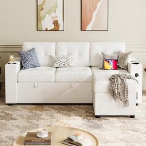 Sleeper Sofa, 84 Inch Sofa Bed with 2 Charging Ports, L Shaped Couch with 2 Storage Armrest and 2 Cup Holders, 2 Charging Ports - 1 of 4