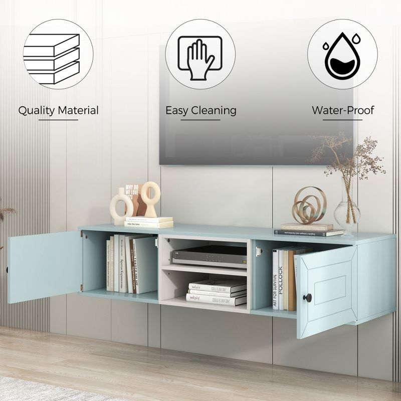 Wall Mounted Floating TV Stand for TVs up to 65'' with Adjustable Shelves and Magnetic Cabinet Door-ModernLuxe, 5 of 14