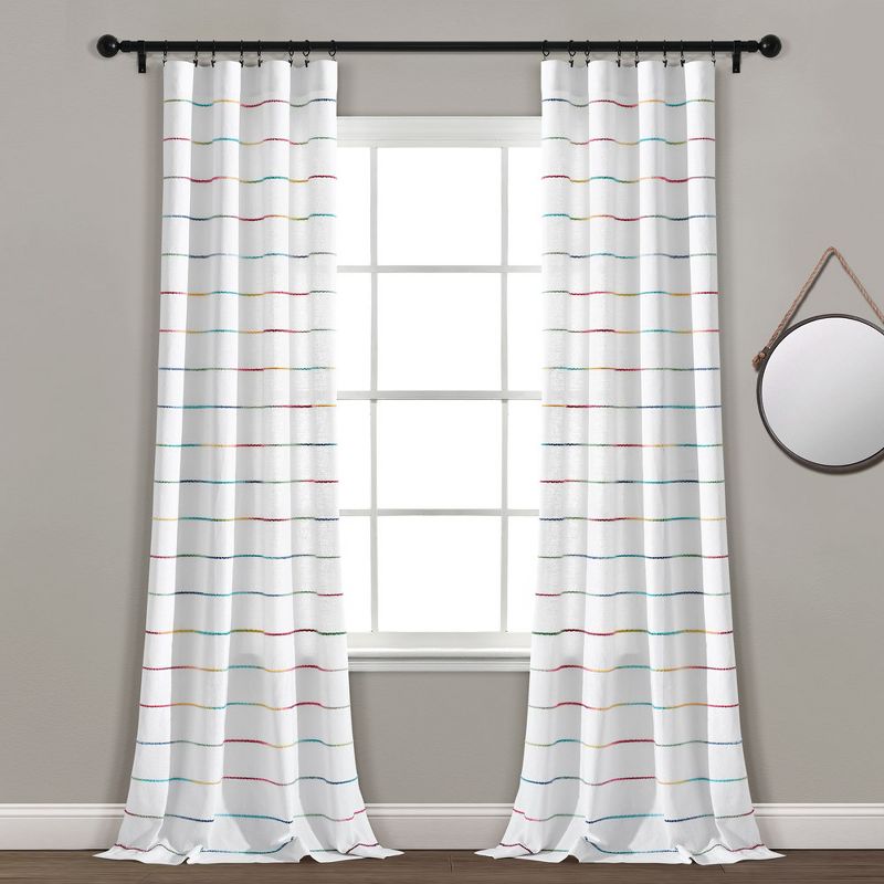 Home Boutique Ombre Stripe Yarn Dyed Cotton Window Curtain Panels Rainbow 40X84 Set, 1 of 2