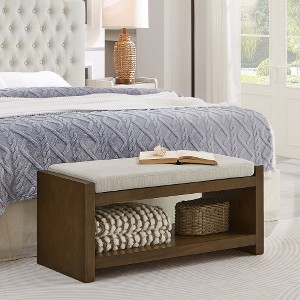 Lyngins Transitional Design Storage Bench with Removable Cushion, Entryway Bench with Lower Shelf Shoe Rack, Accent Foot Stool for Living Room Bedroom - 1 of 4