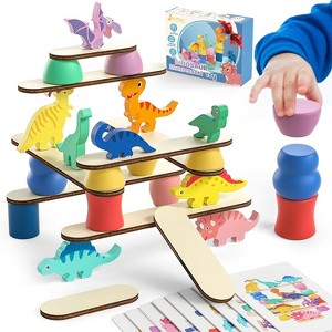 Wooden Dinosaur Blocks Set, Sorting, Stacking and Balance Montessori Toy for Toddlers Ages 1-4 - 1 of 4