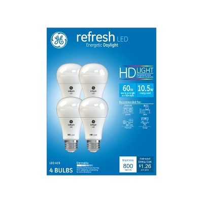 GE 4pk 10W 60W Equivalent Refresh LED HD Light Bulbs Daylight