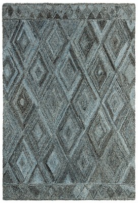 4' x 6' Blue and Black Abstract Tufted Wool Area Rug