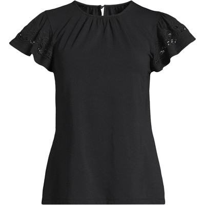 Lands' End Women's Lightweight Jersey Crew Neck Ruffle Sleeve Flowy Top