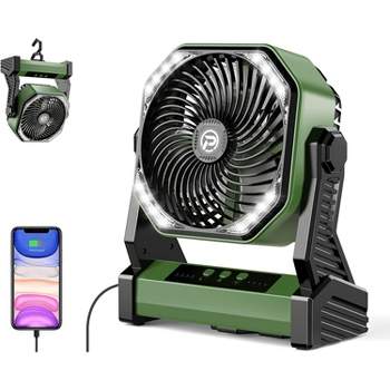 Panergy 20000mAh Battery Operated Portable Fan 8 inch Rechargeable Camping Fan with LED Light with Hanging Hook - Green