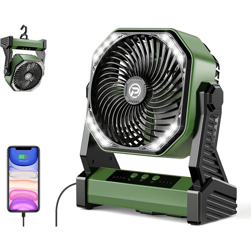 Panergy 20000mAh Battery Operated Portable Fan 8 inch Rechargeable Camping Fan with LED Light with Hanging Hook, 1 of 9