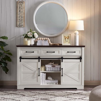 Farmhouse Buffet Cabinet,w/3 Drawer&Adjustable Shelves 52" Sideboard Cabinet,Coffee Bar for Dinning Room,Kitchen,Hallway,and Living Room