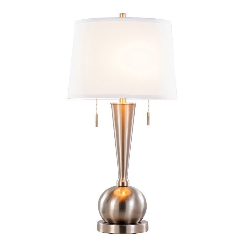 LumiSource (Set of 2) Jules 30.25&#34; Contemporary Table Lamps Brushed Nickel with White Linen Shade and Built-in USB Port from Grandview Gallery, 3 of 8