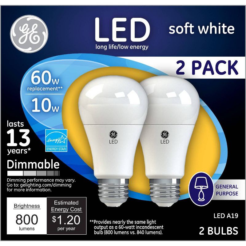 GE LED 60w 2pk Light Bulb White, 1 of 8