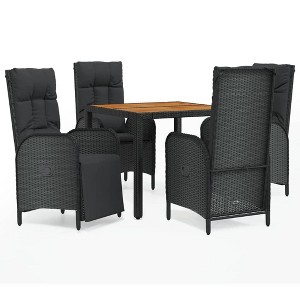 vidaXL 5-Piece Patio Dining Set – Black Poly Rattan Recliner Chairs with Cushions & Acacia Wood Table – Modern Outdoor Furniture for Garden/Deck - 1 of 4