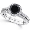 Pompeii3 2 1/2 Ct Treated Black Diamond Halo Engagement Wedding Ring Set 14K White Gold - 4 of 4