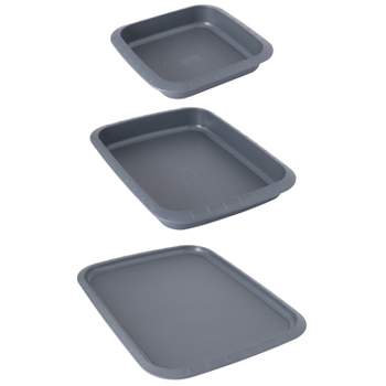 Juvale Set Of 3 Nonstick Cookie Sheets For Baking, Bakeware Pans With  Silicone Rubber Handles, 10x14 Inches : Target