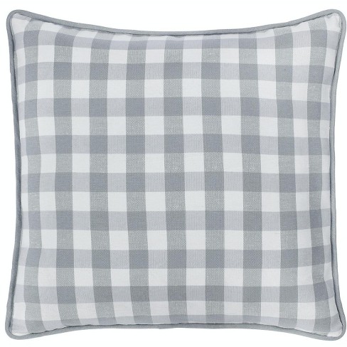 Set of 4 Taupe / Gray Woven Plaid Farmhouse Throw Pillows 