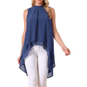 INSPIRE CHIC Women's Casual Tie Back Asymmetrical High Low Sleeveless Mock Neck Flowy Blouse - 1 of 4