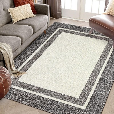 Washable Runner Rug Modern Bordered Soft Non-Slip Rugs for Bedroom Low-Pile Stain Resistance Indoor Carpet Non Shedding Rug