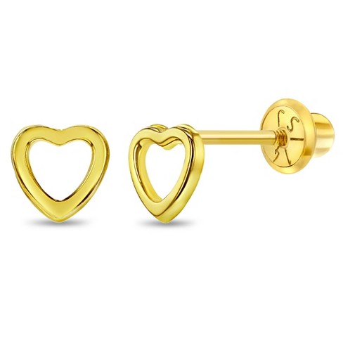 Girls Jewelry - Yellow Gold Or Sterling Silver Open Heart Screw Back E –