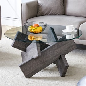 Modern Glass Coffee Table,Side Table With Tempered Glass Top And MDF Legs,Round Coffee Table For Living Room Dining Room-Cuddlewood - 1 of 4