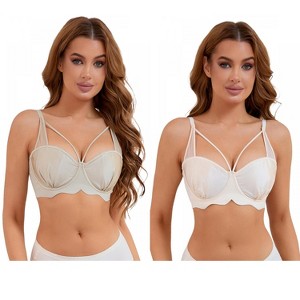 INSPIRE CHIC 2 Pcs Women's Soft Underwire Front Cross Lightly Adjustable Straps Training Minimizers Bras - 1 of 4