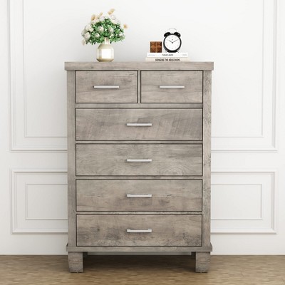 Dresser for Bedroom, 6 Drawer Dresser with Metal Handles, Grey Chest of Drawers Closet Organizers and Storage Clothes
