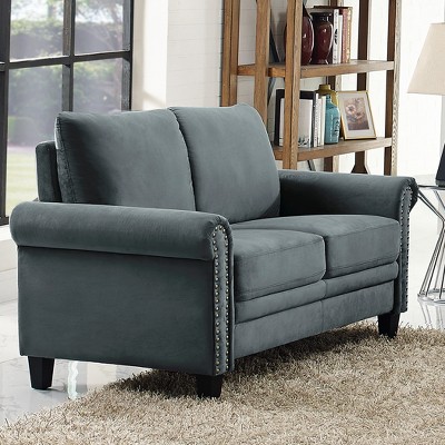 Averton Microfiber Upholstery Loveseat With Nailhead Trimming In