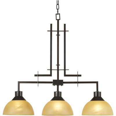 Franklin Iron Works Polished Bronze Linear Pendant Chandelier 33 3/4" Wide Modern Rustic 3-Light Fixture for Island Dining Room