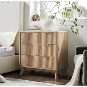 COZONY Modern Nightstands Set of 2, Fluted Bedside Tables with Faux Marble Top and 3 Drawers for Bedroom and Living Room - 1 of 4