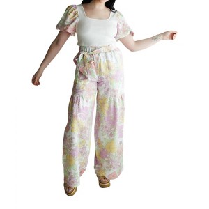 Women's Puff Sleeve Floral Contrast Top - current air - 1 of 4
