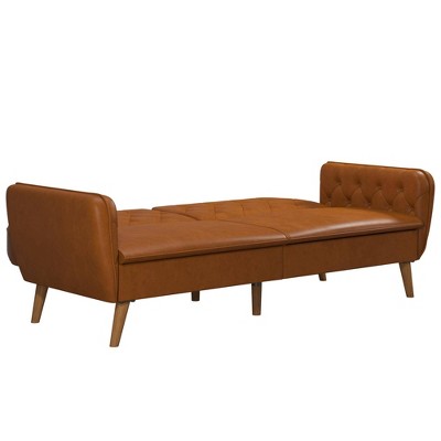 Camel Faux Leather Tufted Split Back Sleeper Sofa