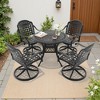 5-Piece Round Cast Aluminum Patio Set with Swivel Chairs,Blue Cushions,and Umbrella Hole - 3 of 4