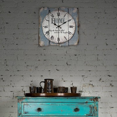 15.7" Blue and White Farmhouse Wooden Wall Clock