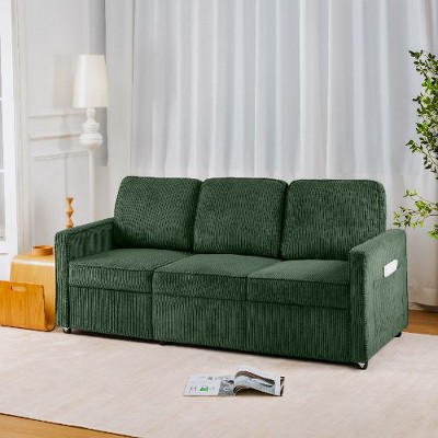 CAVINAS Retractable 3 Seater Sofa, Corduroy Sofa, Upholstered Flexible Sofa, Upholstered Couches for Living Room, Apartment