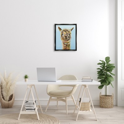 Happy Llama Farm Animal Face Black Framed Canvas Print, 17 x 21