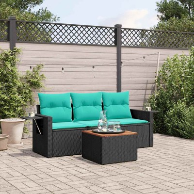 4 Piece Patio Sofa Set with Cushions Black Poly Rattan vidaXL