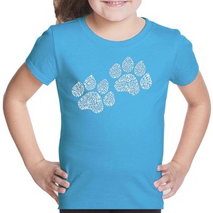 LA Pop Art Girl's Word Art T-shirt - Woof Paw Prints - 1 of 4