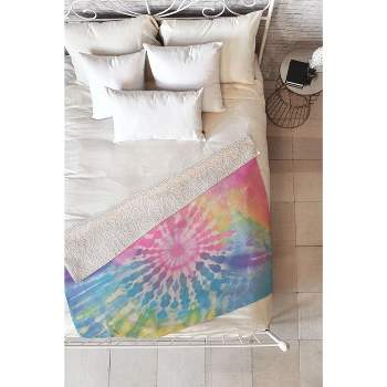 Emanuela Carratoni Boho Rainbow Tie Dye Fleece Throw Blanket -Deny Designs