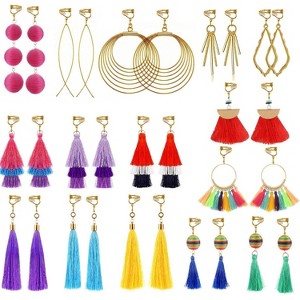 Pain-Free Gold Earrings: 15-Pair Lightweight Clip-On Fashion Set - 1 of 4