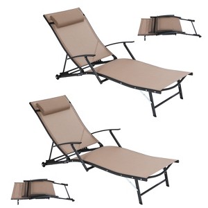 MUKE Adjustable Patio Chaise Lounge Chair with Rear Wheel, 5-Position Recliner for Pool, Beach & Garden - 1 of 4