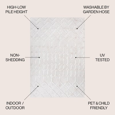 Ivory Geometric Diamond Synthetic 5' Square Indoor/Outdoor Rug