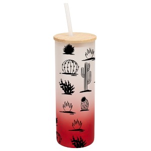 Elanze Designs Succulent Cactus Desert Plant Wrap-Around Design 25 Ounce Frosted Gradient Glass On-The-Go Coffee Travel Skinny Tumbler Mug Cup, Bamboo - 1 of 1