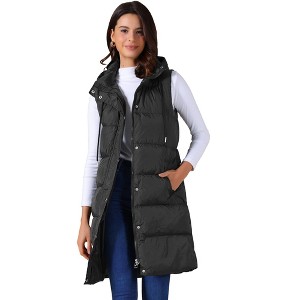 INSPIRE CHIC Women's Long Casual Sleeveless Zippered Hooded Down Puffer Vest - 1 of 4
