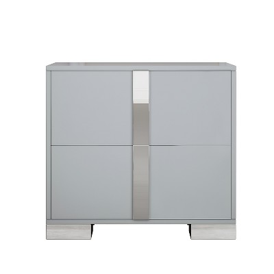 Elegant Mirrored Nightstand with Metal Feet 2-Drawer Bedside Table for Bedroom Living Room Gray