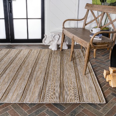 Mid-Century Jute-Brown Stripe Flat-Weave 5'x8' Synthetic Rug