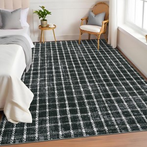Modern Checkered Area Rug Farmhouse Geometric Print Rugs for Living Room Bedroom Low Pile Non-Slip Rug - 1 of 4