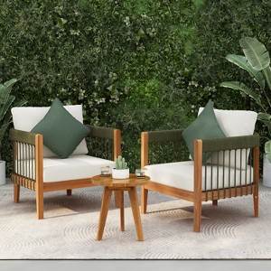Christopher Knight Home Clifton 3 Piece Patio Rustic Acacia and Rope Slat Design Seating Set with Cushion - 1 of 4